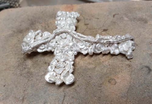 Judy Larson's Water Cast Scrap Cross - , Metalwork, Butane Torch, Soldering, Solder, shape the wire to the piece